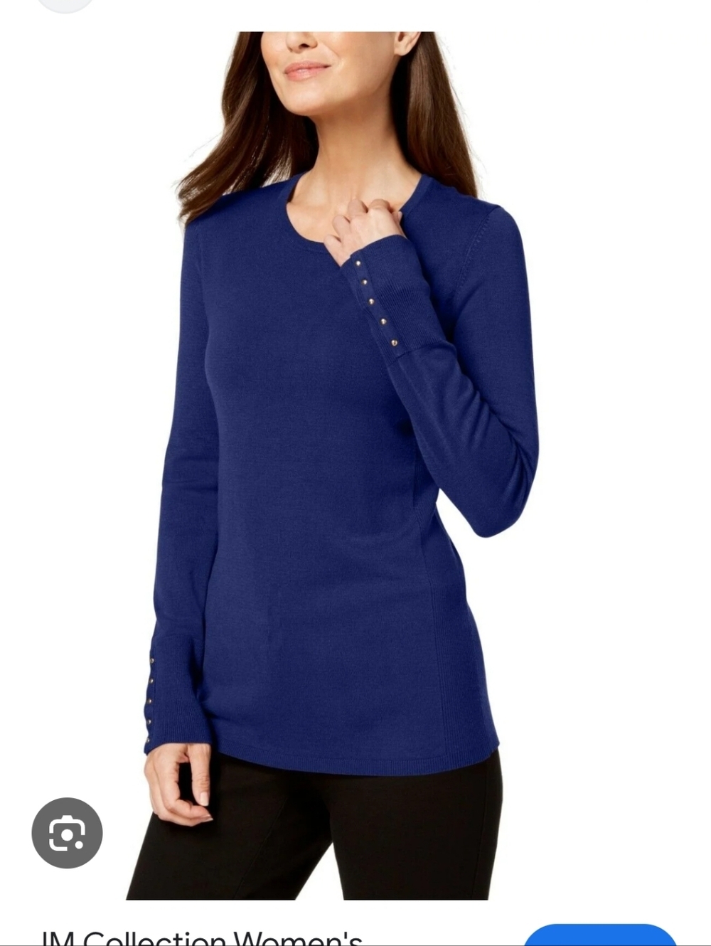JM Collection Long-Sleeve Crewneck Top - Royal Blue
